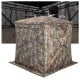 Portable pop-up hunting blind for 2-3 people, featuring camouflage fabric and multiple windows for easy observation.
