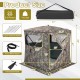 Portable pop-up hunting blind for 2-3 persons, featuring multiple windows and a carrying bag for easy transport.