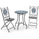 3-piece patio bistro set with mosaic pattern, featuring folding chairs and a sturdy metal frame for indoor or outdoor.