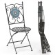 Folding metal patio chair with mosaic design, featuring a high backrest and anti-slip footpads for stability.