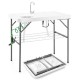 Folding fish cleaning table with double sinks, 360° rotatable faucet, and heavy-duty metal frame for camping and.