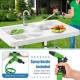Folding fish cleaning table with double sinks, 360° rotatable faucet, and included spray nozzle for efficient outdoor.