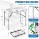 Folding fish cleaning table with double sinks, HDPE tabletop, and metal frame, ideal for camping and picnics.