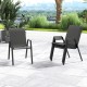 Stackable brown patio dining chairs with wicker woven seats, featuring a sturdy metal frame for outdoor use.