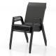 Stackable brown patio dining chair made of durable PE rattan with a sturdy metal frame, perfect for outdoor use.