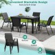 Brown patio rattan dining chairs with wicker woven seats, stackable design for backyard or poolside use.