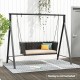Patio metal swing stand in black with A-shaped structure, ideal for various swings, placed on a stylish outdoor rug.