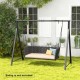 Patio metal swing stand in black with A-shaped structure, designed for stability and suitable for various swing types.