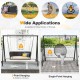 Patio metal swing stand with A-shaped structure, suitable for various swings, featuring a sturdy black frame and.