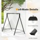 Patio metal swing stand in black with A-shaped structure, sturdy design, and anti-slip footpads for stability.