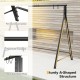 Patio metal swing stand with A-shaped structure, black finish, designed for stability and versatile hanging options.