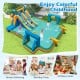 Kids inflatable water slide with 2 long slides, splash pool, and soccer gates for summer fun in the backyard.