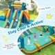 Kids inflatable water slide featuring 2 long slides, large splash pool, and 2 water cannons for summer fun.