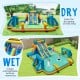 Kids inflatable water slide featuring two long slides, soccer gates, and a splash pool for summer fun in the yard.