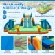 Kids inflatable water slide featuring 2 long slides, splash pool, and soccer gates for summer fun in the yard.