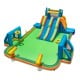 Kids inflatable water slide with vibrant colors, featuring a large splash pool and two fun slides for outdoor.