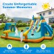 Kids inflatable water slide with two long slides, splash pool, and soccer gates for summer fun and safe play.