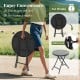Round black folding side table with safety lock, lightweight design, perfect for indoor and outdoor use.