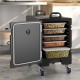 End-loading insulated food pan carrier with wheels, 81 Quart capacity, designed for easy transport and food insulation.