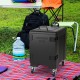 End-loading insulated food pan carrier with wheels, 81 Quart capacity, ideal for outdoor events and easy transport.
