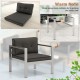 Contemporary gray sofa chair with WPC armrests, soft cushions, and aluminum frame, perfect for modern outdoor spaces.