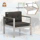 Contemporary gray sofa chair with WPC armrests, ergonomic design, and soft cushions for comfort and support.