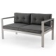 Contemporary 2-person sofa chair with WPC armrests and gray cushions, perfect for balcony or backyard relaxation.
