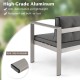 Contemporary 2-person sofa chair with WPC armrests, aluminum frame, and non-slip footpads for balcony or porch use.