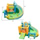 Inflatable water slide with dual slides, splash pool, and climbing wall for outdoor fun, includes 735W blower and.