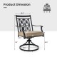 Patio swivel dining chair with blossom pattern backrest, 3.5" cushion, and 330 lbs capacity, ideal for outdoor use.