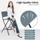 Folding bar stool with backrest in blue, featuring high-quality fabric and sturdy metal frame, perfect for outdoor use.
