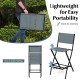 Folding bar stool set of 2 in blue with backrest and footrest, designed for easy portability and space-saving storage.
