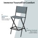 Blue folding bar stool with backrest and footrest, featuring a sturdy metal frame for patio or garden use.