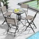 Outdoor folding bar height stool set of 4 with metal frame, featuring spacious seats and a compact design for easy.