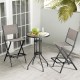 Folding bar height stool set with metal frame and footrest, perfect for outdoor relaxation and easy storage.
