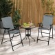 Two blue patio folding bar stools with metal frames and footrests, ideal for outdoor relaxation on the balcony or.