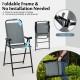 Patio folding bar stool set of 2 in blue with metal frame, ergonomic armrests, and footrest for outdoor comfort.