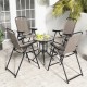 Four coffee-colored patio folding bar stools with metal frames and footrests, ideal for outdoor relaxation on the.
