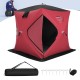 Portable red ice shanty for 2 people, featuring waterproof fabric, cotton padding, and pop-up design for easy setup.