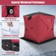 Portable 2 person ice shanty in red with cotton padded walls, featuring a robust hub system and windproof design for.