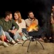 Collapsible 3-in-1 camping campfire grill in black with stainless steel grills, perfect for BBQ and outdoor gatherings.