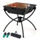3-in-1 camping grill with stainless steel grills, collapsible design, and carrying bag for BBQ and campfire use.