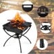 Camping campfire grill with stainless steel construction, featuring cut-out handles and multiple ventilation holes for.