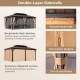 Double-roof hardtop gazebo with galvanized steel roof, featuring mesh netting and zippered privacy curtains for outdoor.