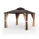 12x12 feet double-roof patio hardtop gazebo with galvanized steel roof and curtains, perfect for outdoor gatherings.