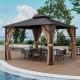 12x12 feet double-roof patio hardtop gazebo with galvanized steel roof and curtains, ideal for outdoor gatherings.