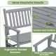 Close-up of the ergonomic slanted backrest and wide armrests of the gray 2-seat outdoor glider bench for optimal.