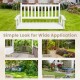 3-person wooden outdoor porch swing in white with slatted surface and sturdy chains, ideal for gardens and backyards.