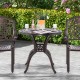 Round 31.5-inch cast aluminum patio dining table with umbrella hole, featuring elegant design for outdoor use.