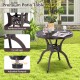 Round 31.5-inch cast aluminum patio table with umbrella hole and curved legs, ideal for outdoor dining and relaxation.